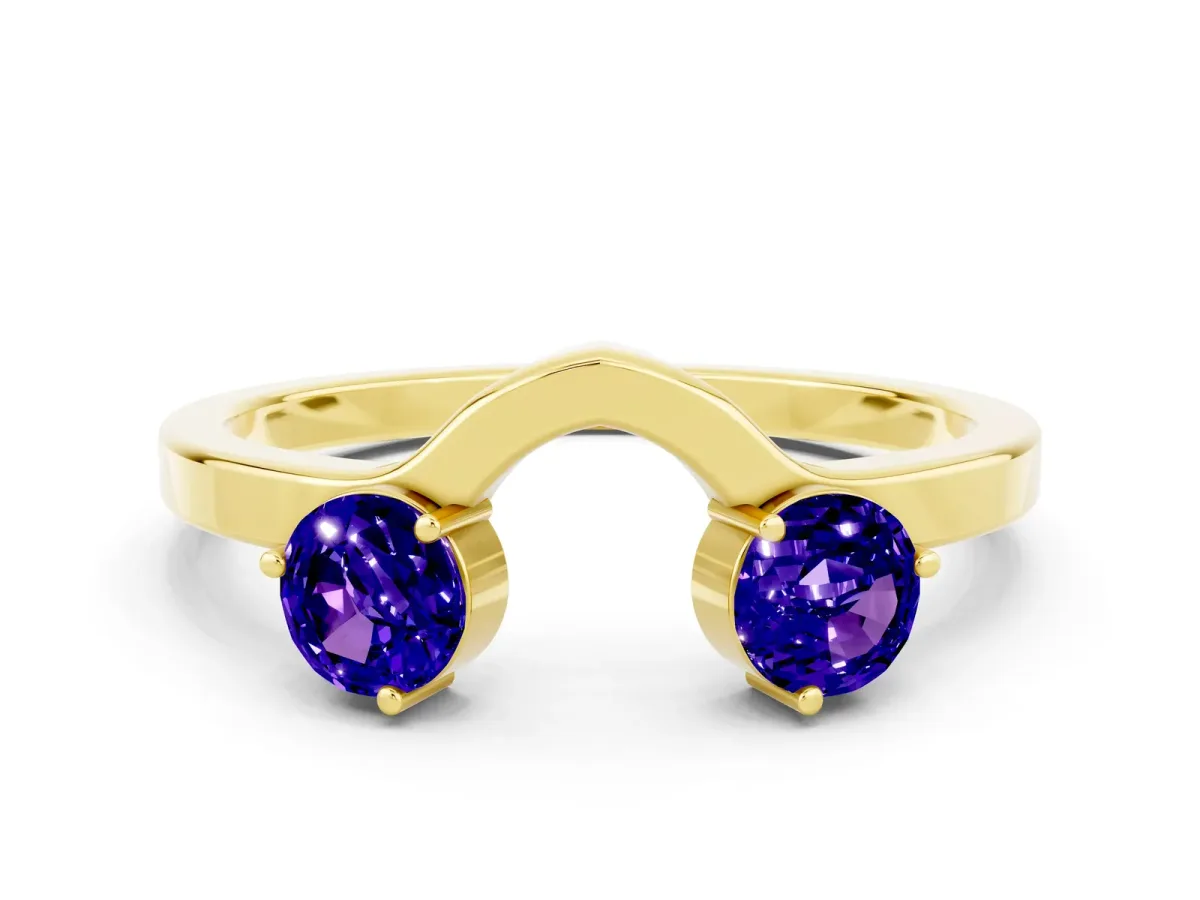 Dual Round Tanzanite Open Band Ring with Prong Setting Yellow gold