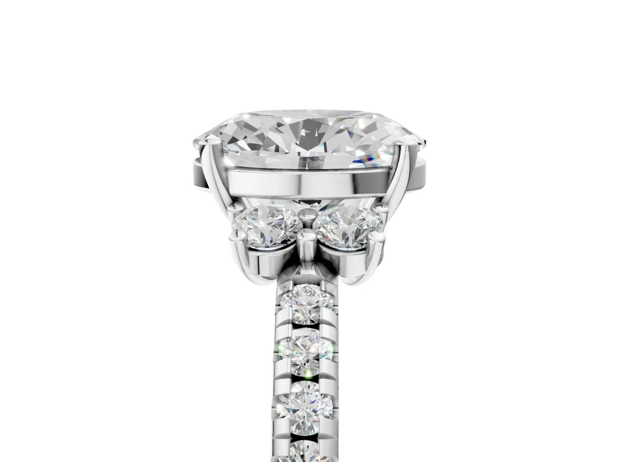 Oval Cut Diamond Three-Stone Pave Band with Four-Prong Setting Silver