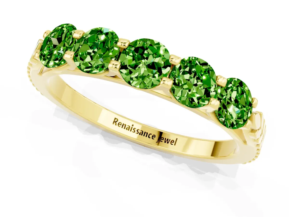 Five-Stone Round Peridot Prong-Set Band Yellow gold