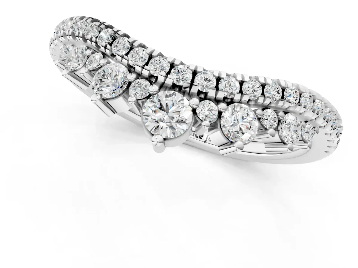 Round Diamond Pavé Contour Band with Prong Setting Silver