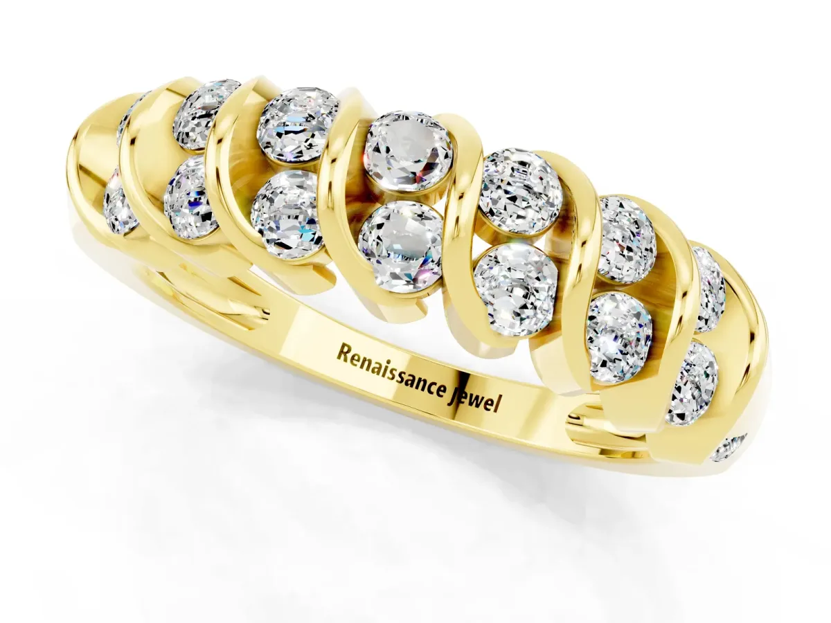 Channel Set Round Moissanite Multi-Row Band Yellow gold