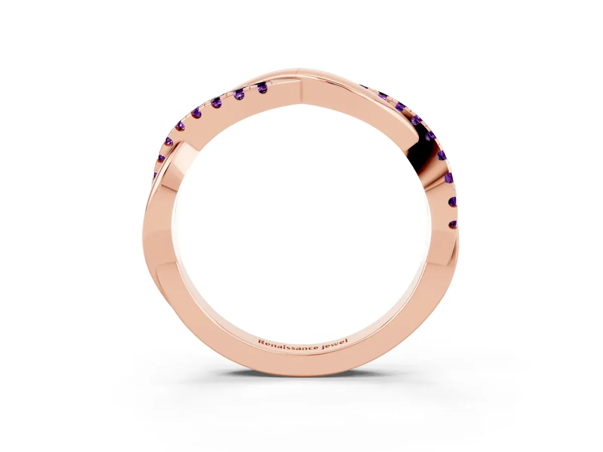 Round Amethyst Twisted Infinity Band with Prong Setting Rose gold