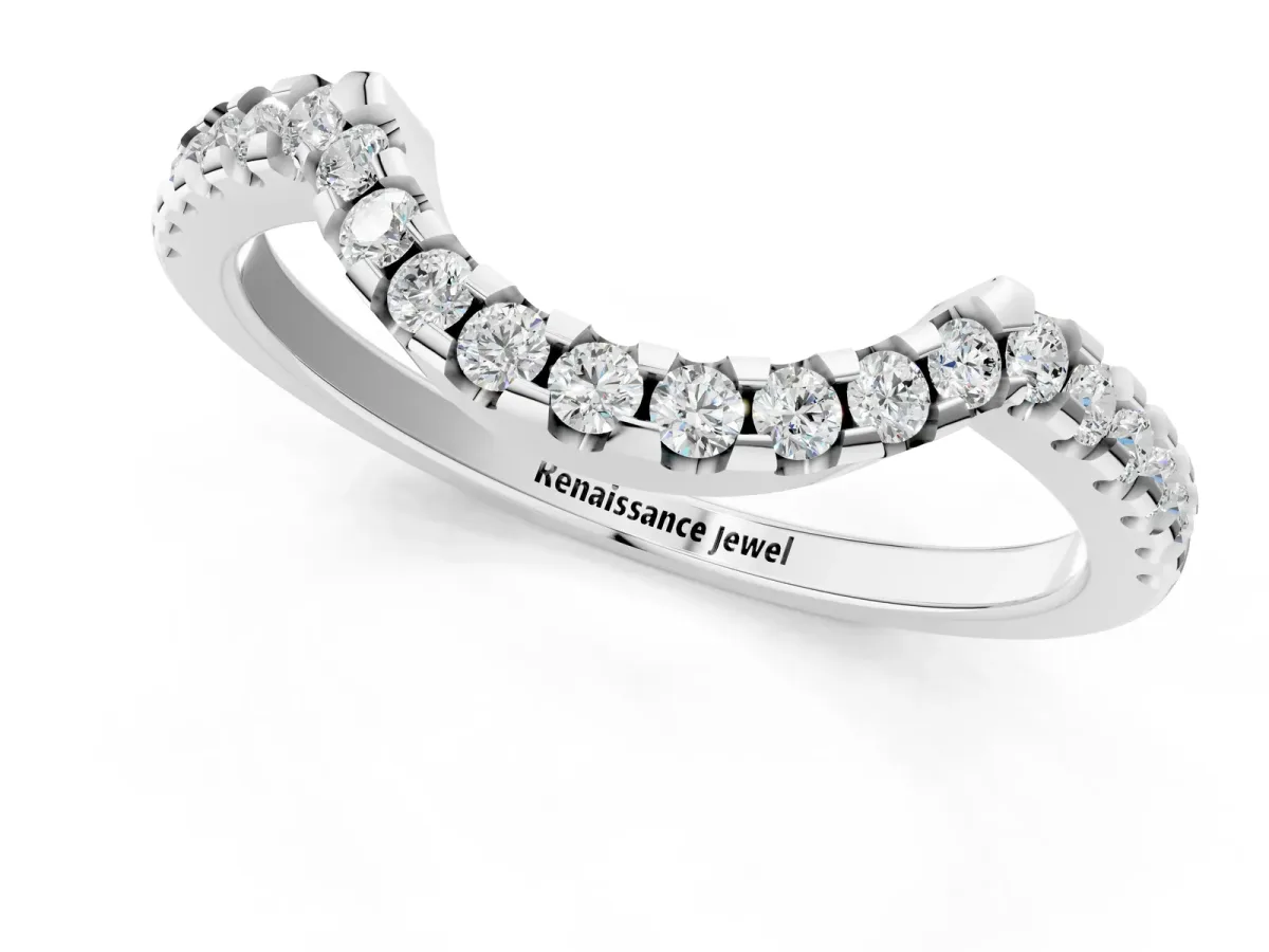 Pavé Round Diamond Contour Band with U-Prong Setting White gold
