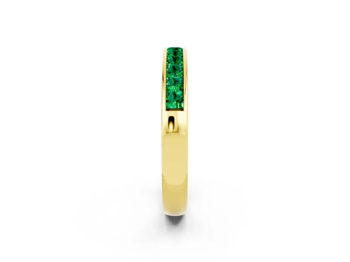 Channel Set Princess Cut Emerald Eternity Band Yellow gold