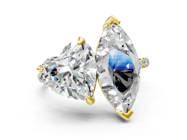 Heart and Marquise Toi Moi Ring with Prong Setting and Pave Band Yellow gold