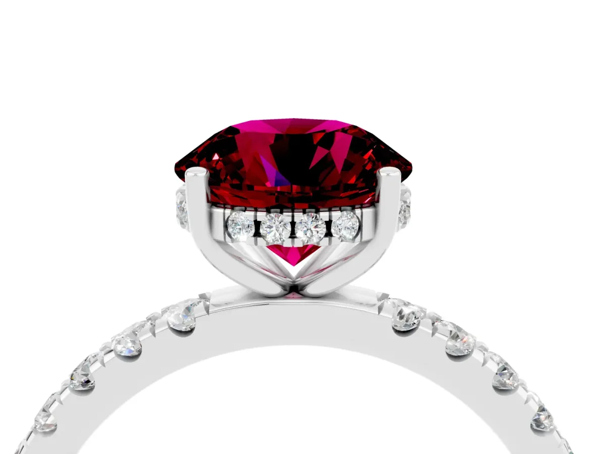 Round Cut Garnet Pave Band Solitaire Ring with Round and Prong Setting Silver