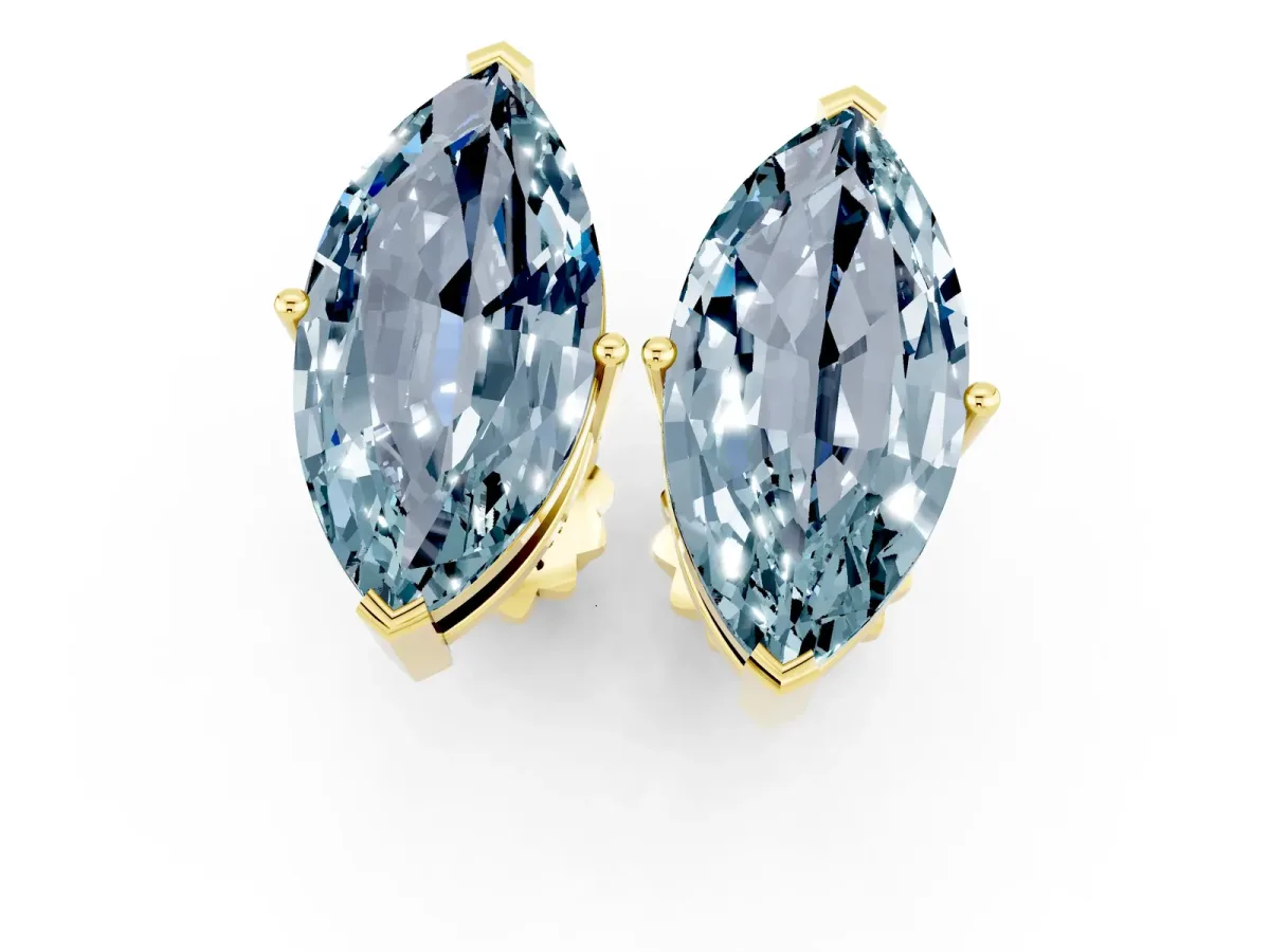 Marquise Cut Aquamarine Stud Earrings Yellow gold