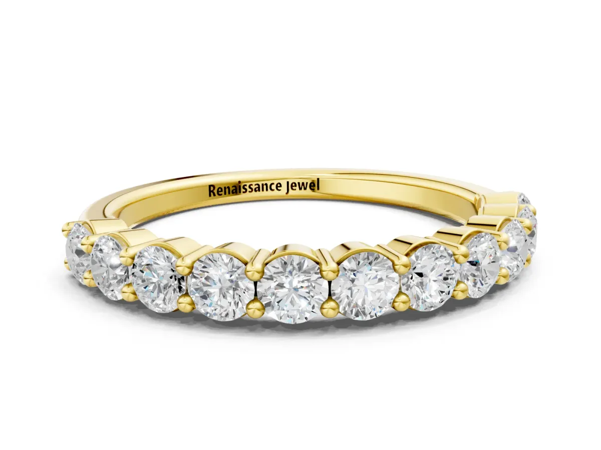 Round Diamond Half Eternity Band with Prong Setting Yellow gold