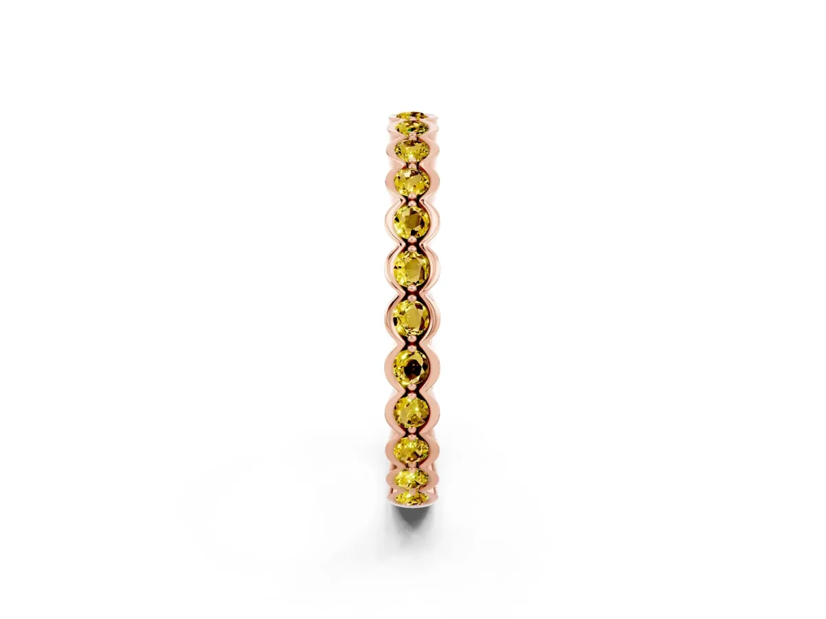 Round Yellow Sapphire Bezel Set Eternity Band Rose gold