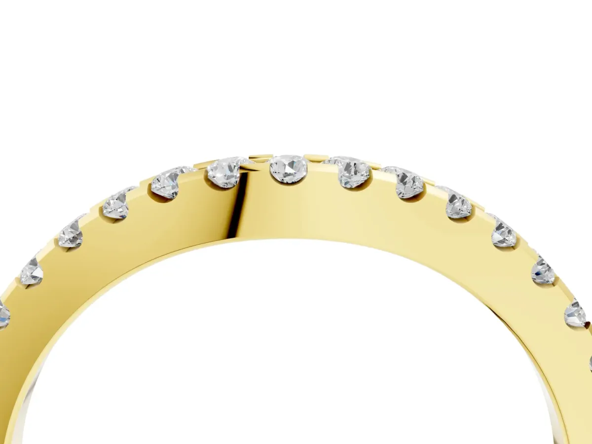 Pavé Round Diamond Curved Wedding Band Yellow gold