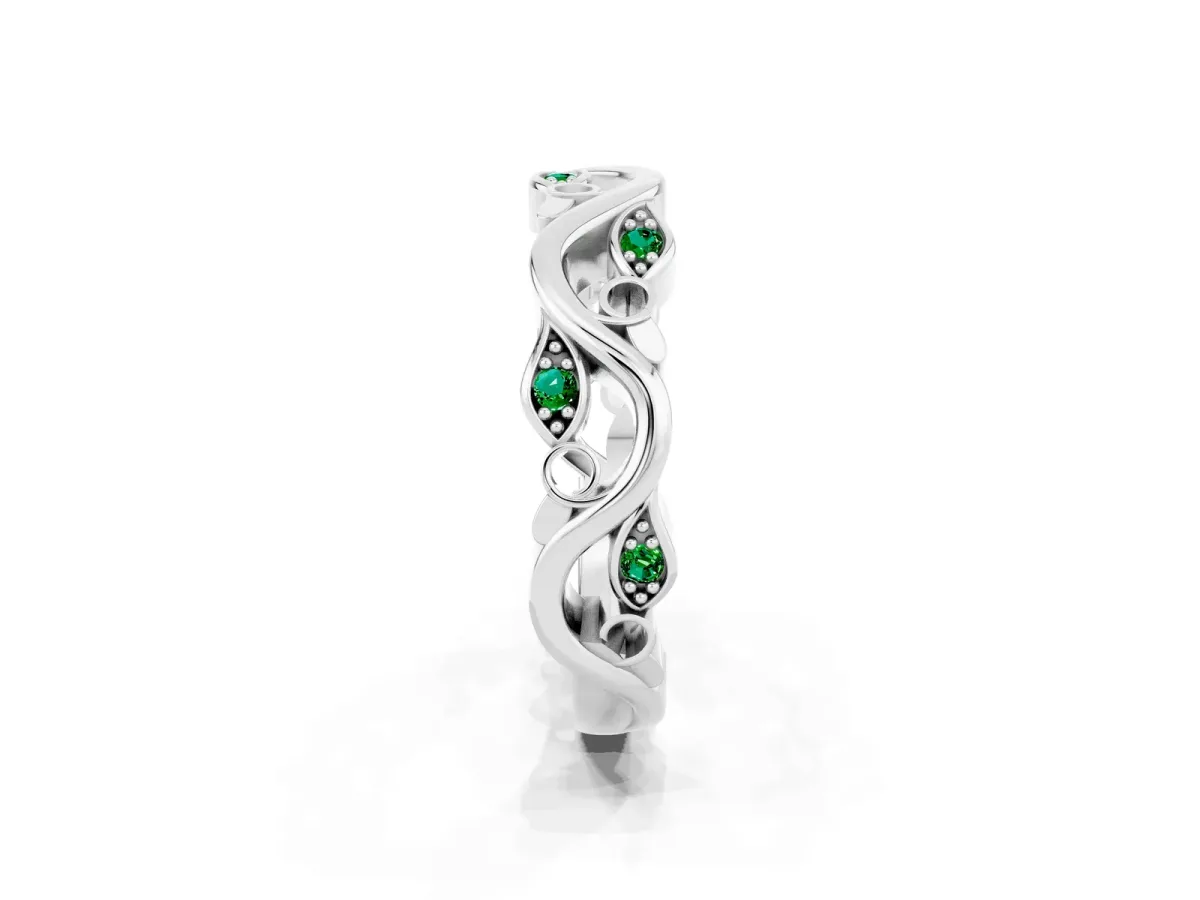 Marquise Emerald Vine Eternity Band with Bezel Setting Silver