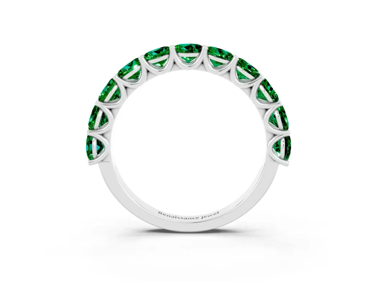 Round Emerald Shared Prong Eternity Band White gold