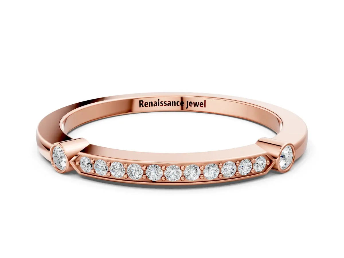 Pavé Round Diamond Bar Station Ring with Channel Setting Rose gold