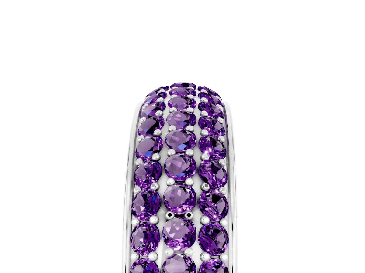 Three-Row Round Amethyst Eternity Band with Shared Prong Setting White gold
