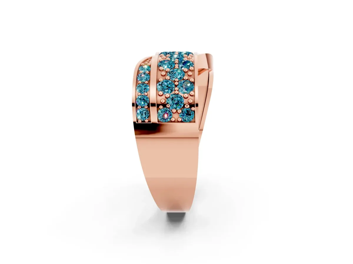 Pavé Round Blue Topaz Crossover Band with Bead Prong Setting Rose gold