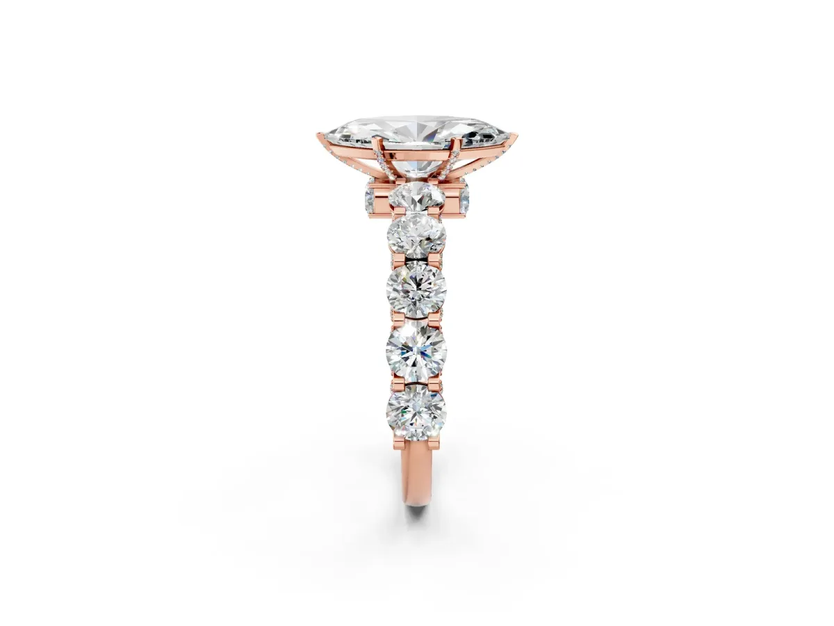 Marquise Cut Diamond Side Stone Engagement Ring with Four-Prong Setting Rose gold