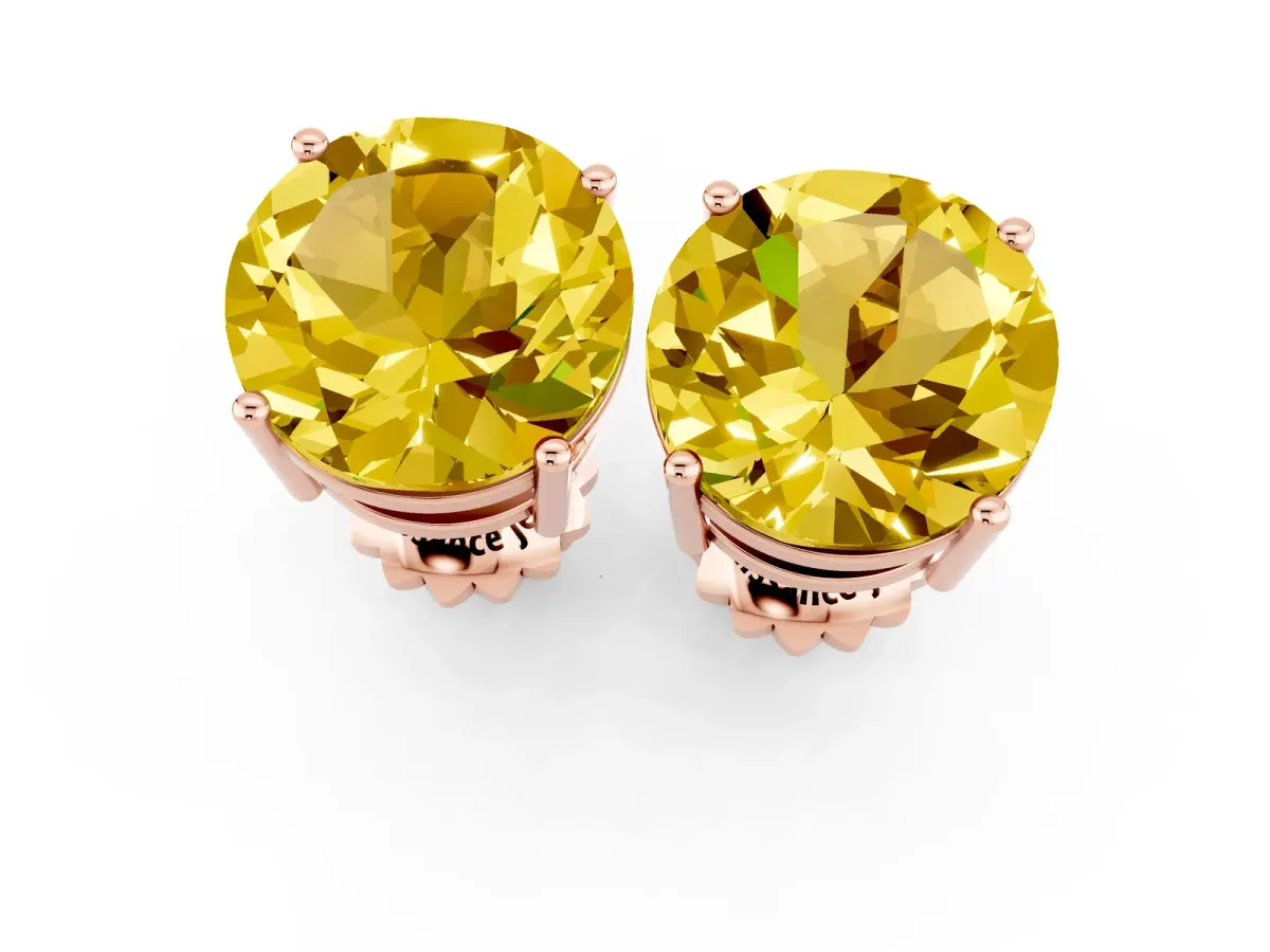 Round Cut Yellow Sapphire Stud Earrings Rose gold
