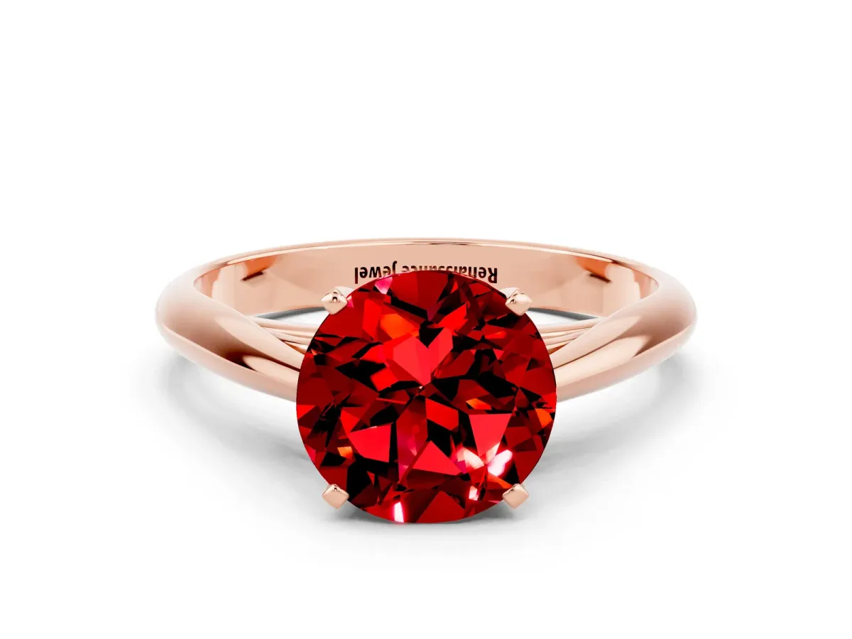 Round Cut Ruby Solitaire Engagement Ring with Cathedral Setting and Four-Prong Mount Rose gold
