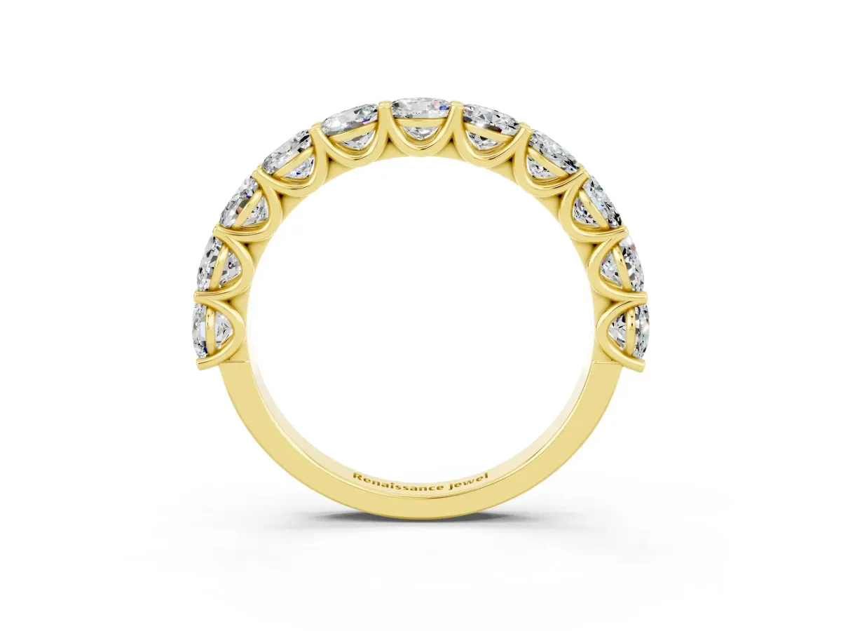Round Moissanite Shared Prong Eternity Band Yellow gold