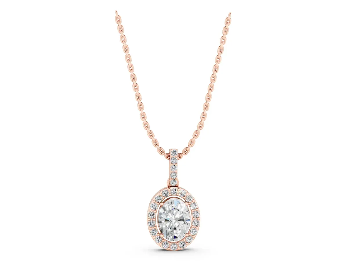 Halo Oval Diamond Pendant with Prong Setting Rose gold