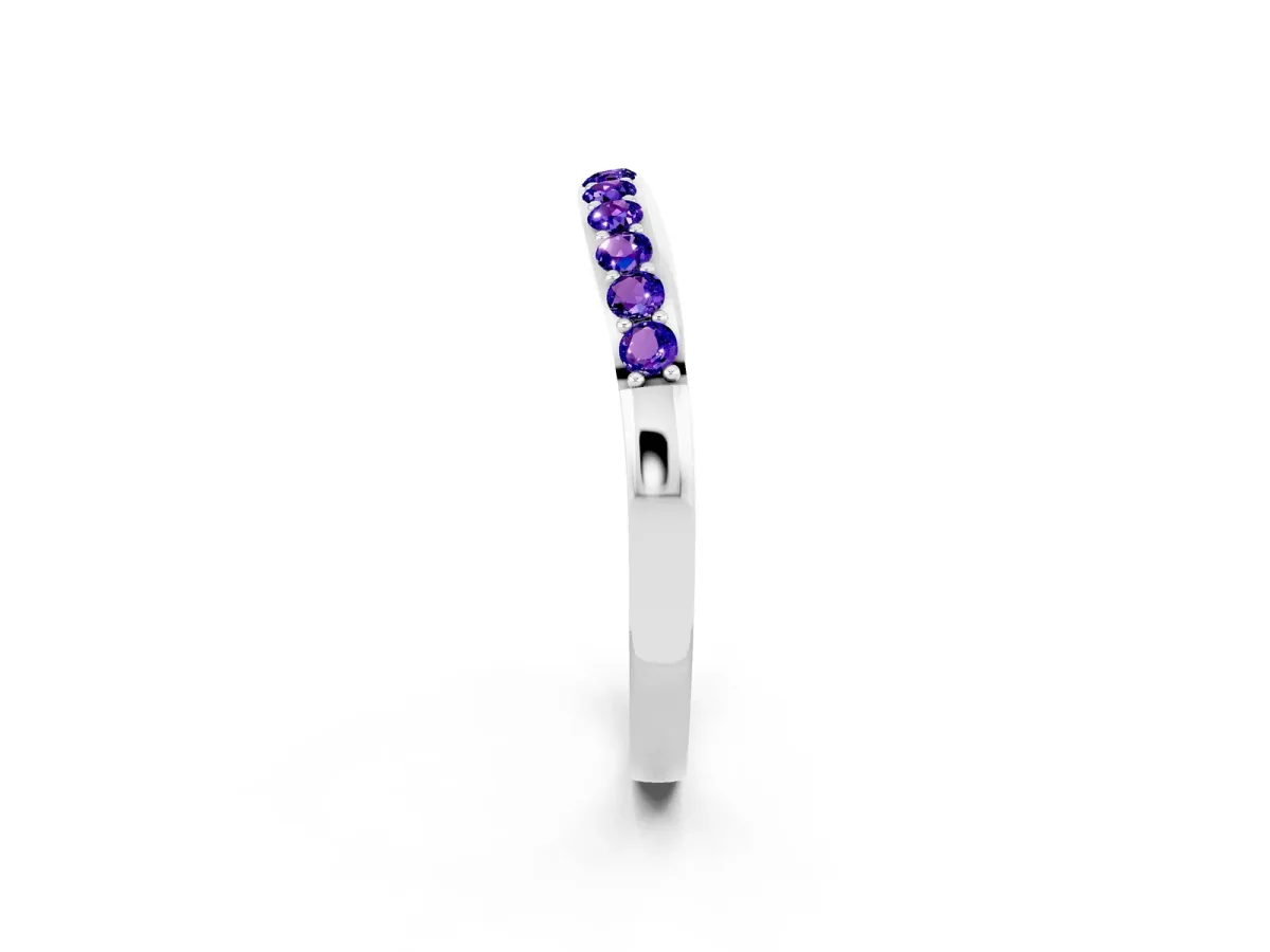 Round Tanzanite Curved Wedding Band with Channel Setting White gold