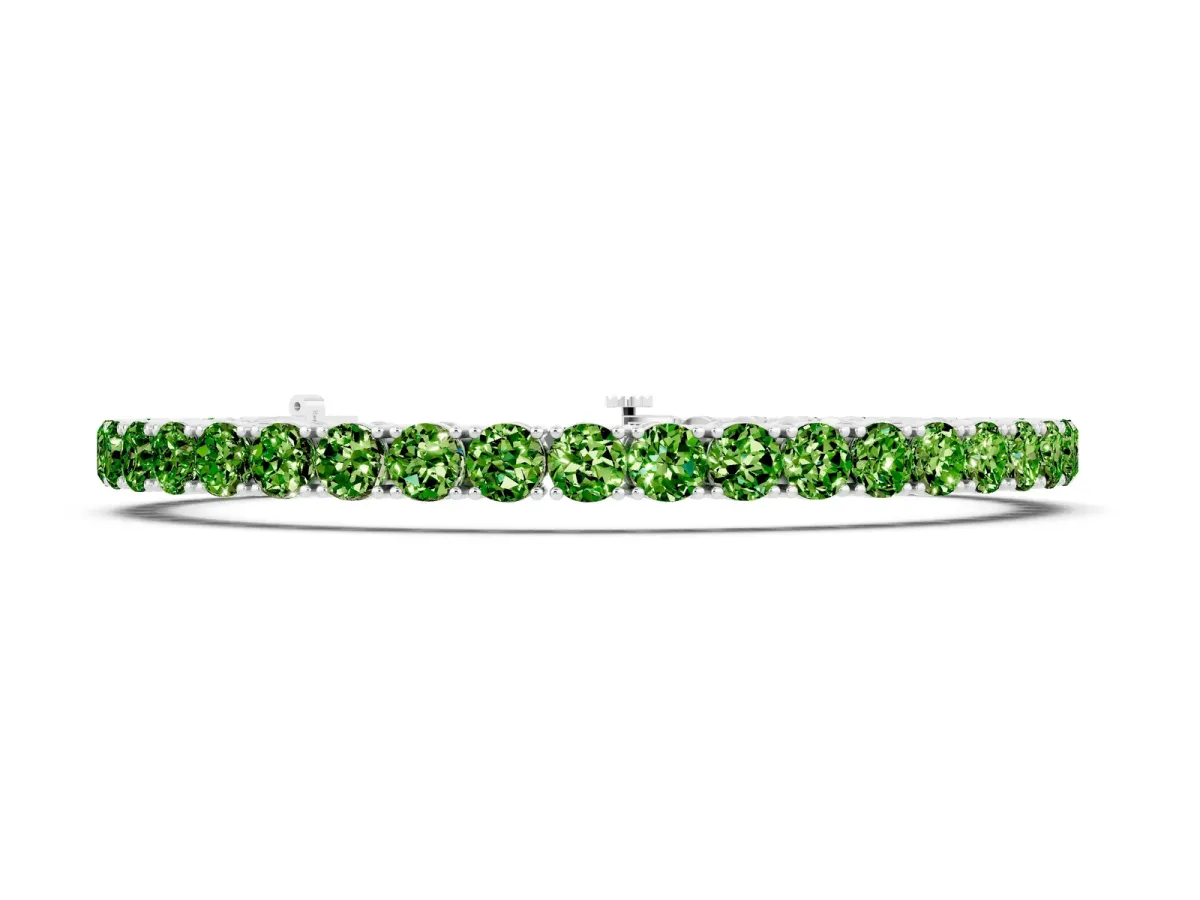 Round Brilliant Peridot Tennis Bracelet with Prong Setting Silver
