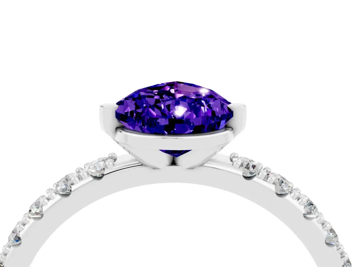 Pear Cut Tanzanite Solitaire Pavé Band with Four-Prong Setting Platinum