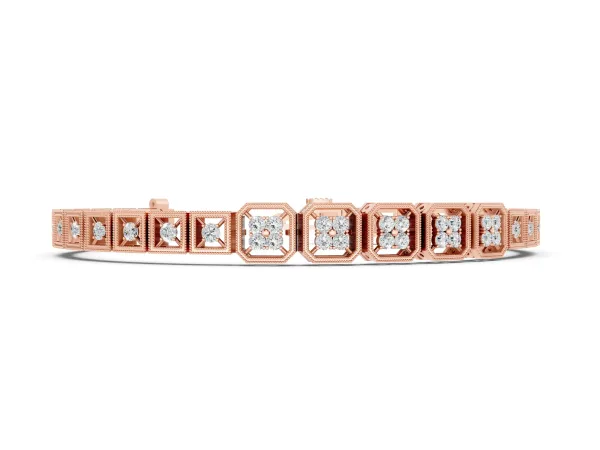Round Diamond Tennis Bracelet with Milgrain Bezel Setting Rose gold