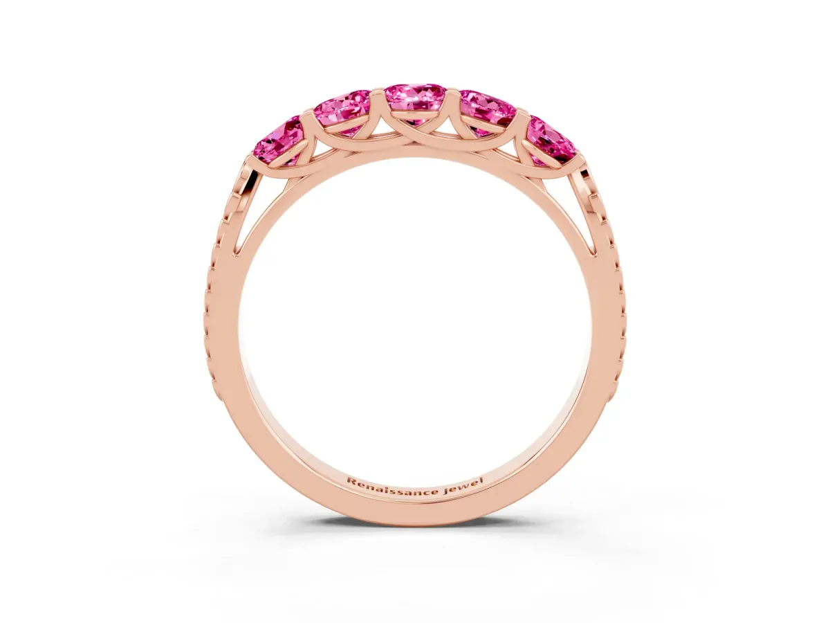 Five-Stone Round Pink Sapphire Prong-Set Band Rose gold