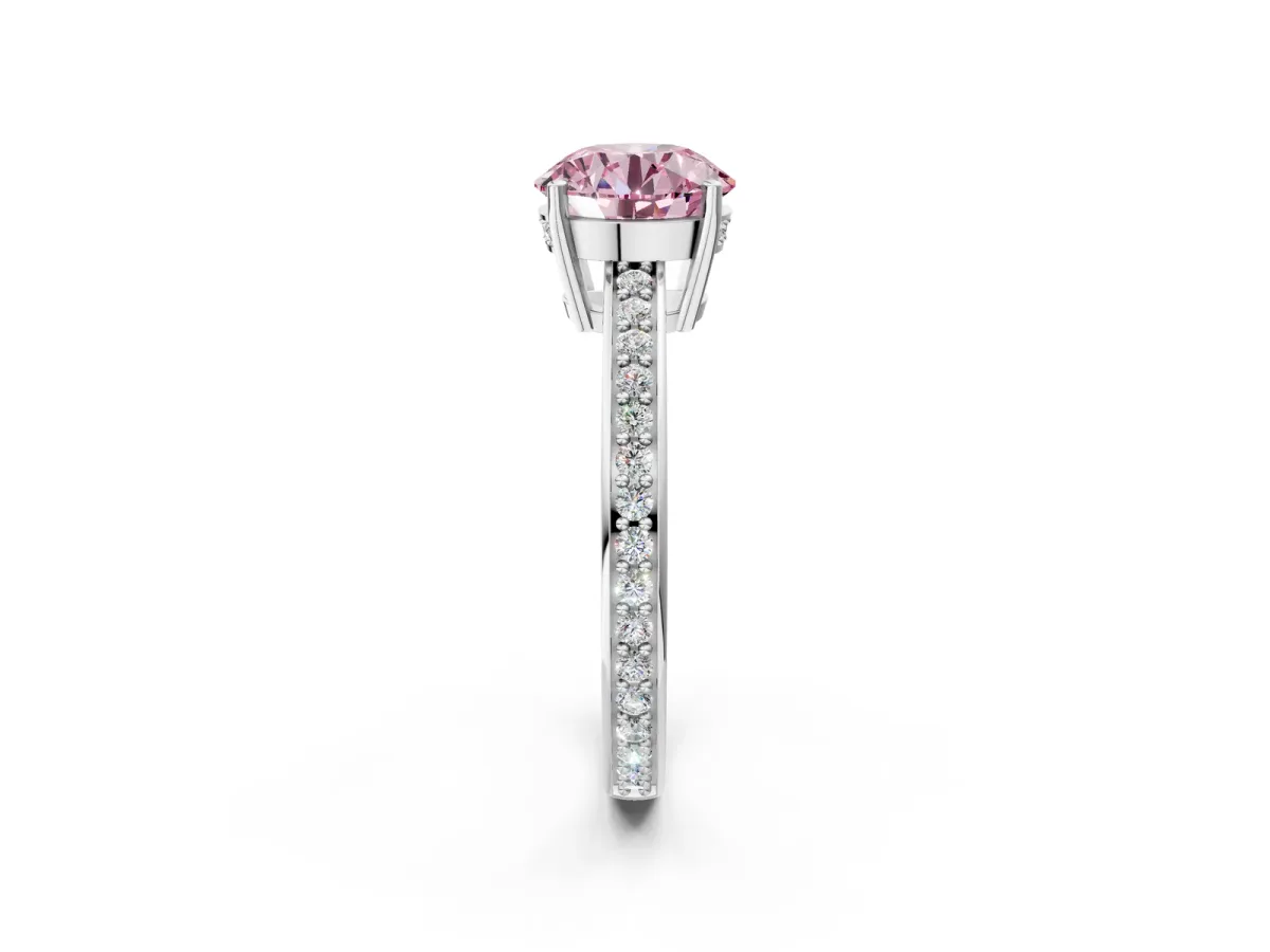 Fancy Pink Asscher Cut Solitaire Pavé Band Prong Setting Ring Platinum