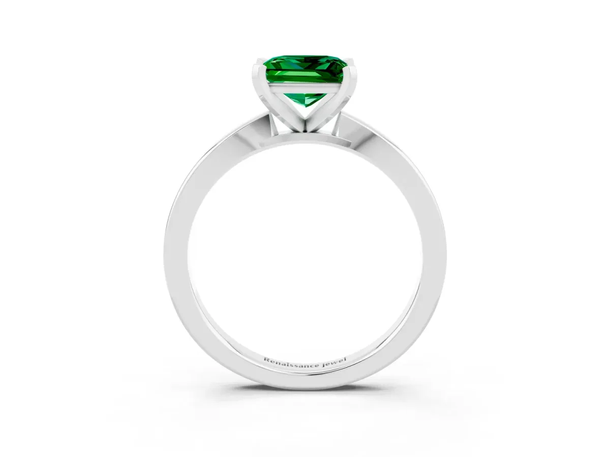 Princess Cut Emerald Solitaire Engagement Ring with Classic Band and Four-Prong Setting Silver