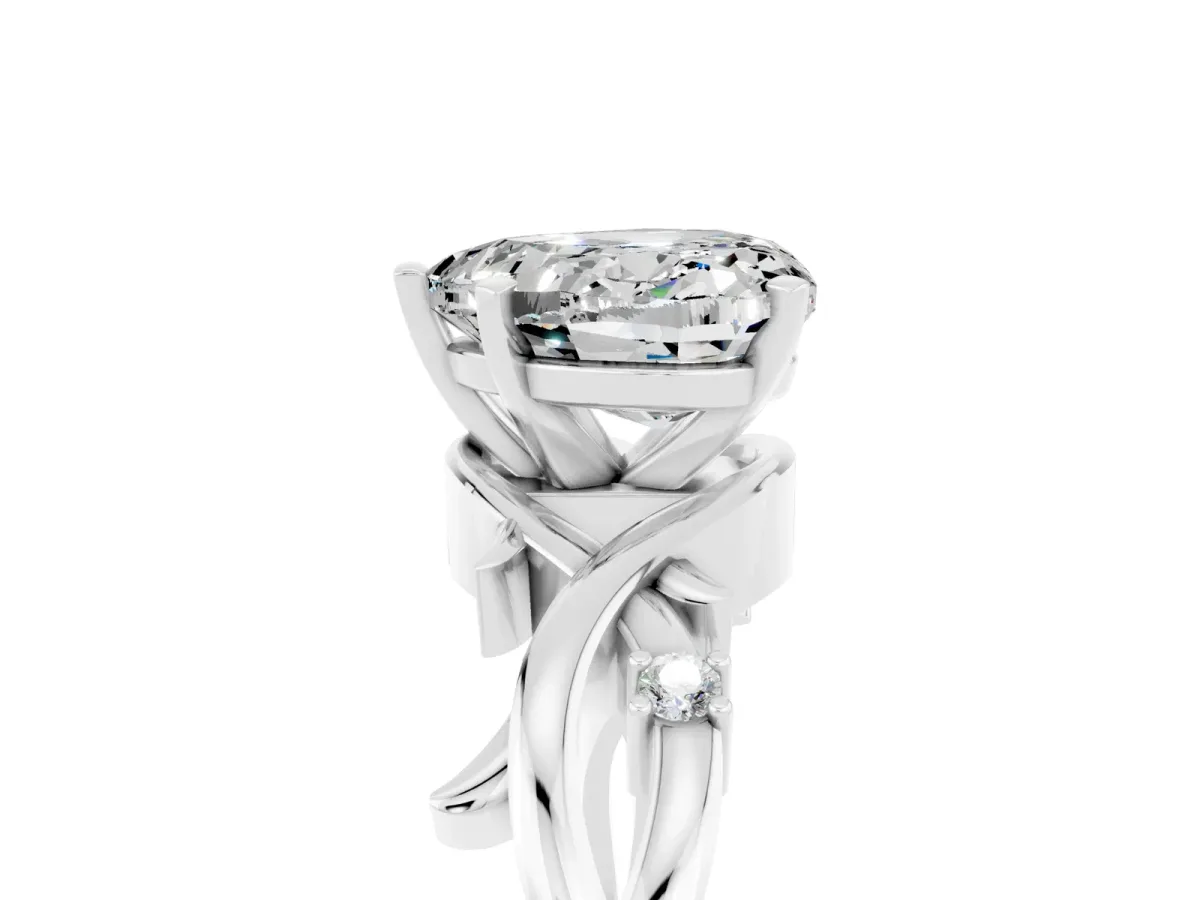 Heart Cut Moissanite Solitaire Ring with Twisted Band and Prong Setting Platinum
