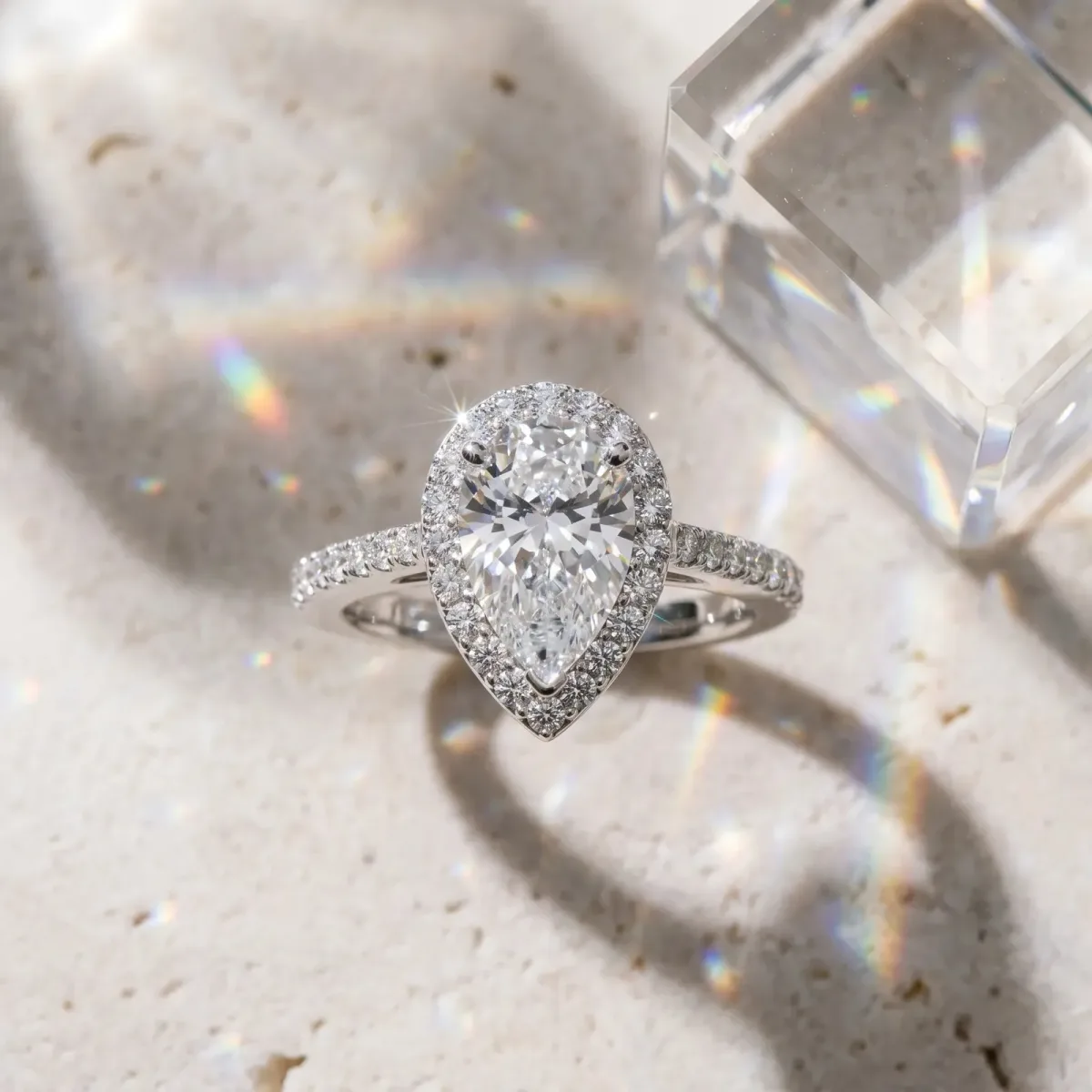 Asscher Cut Diamond Halo Ring with Round Pavé Split Shank and Prong Setting Platinum