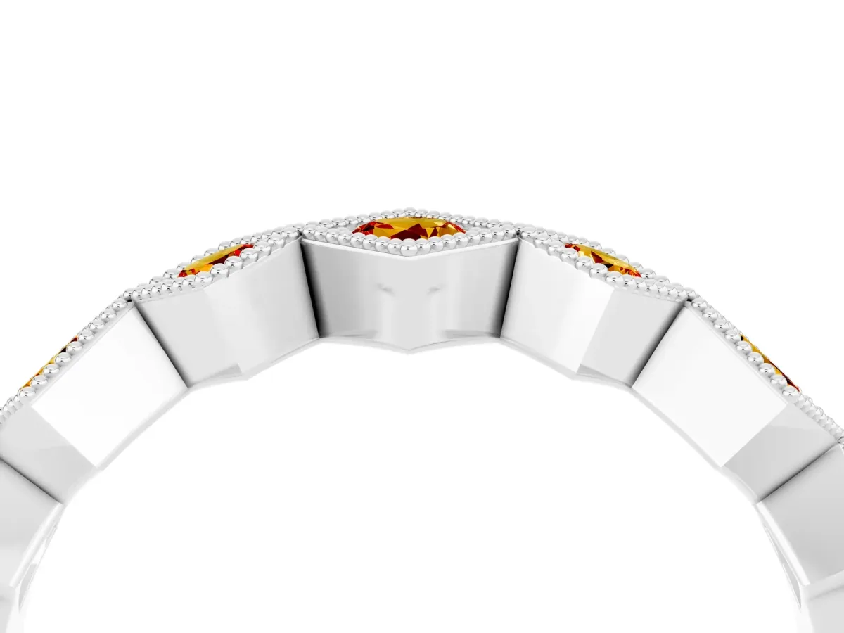 Milgrain Square Bezel Round Citrine Chevron Band Platinum
