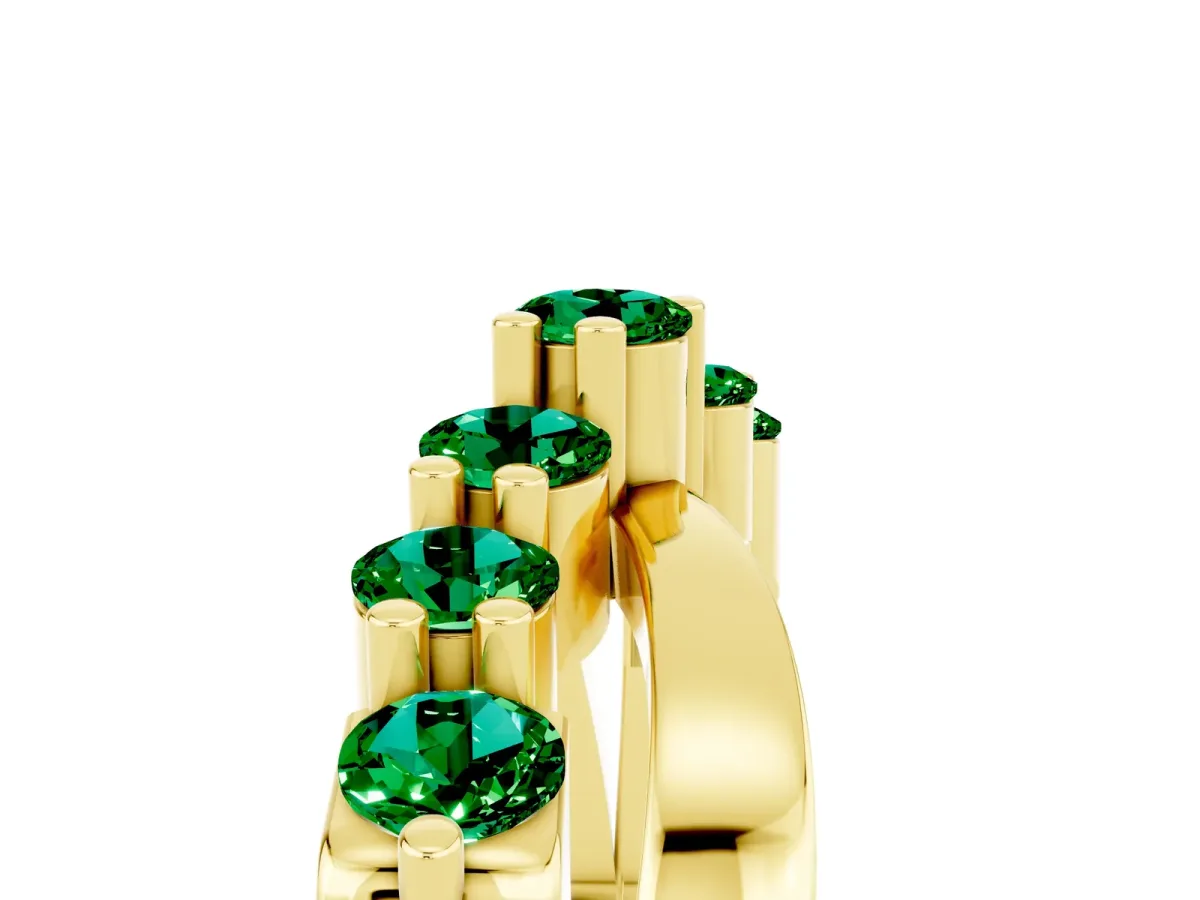 Round Emerald Prong-Set Crossover Band Yellow gold
