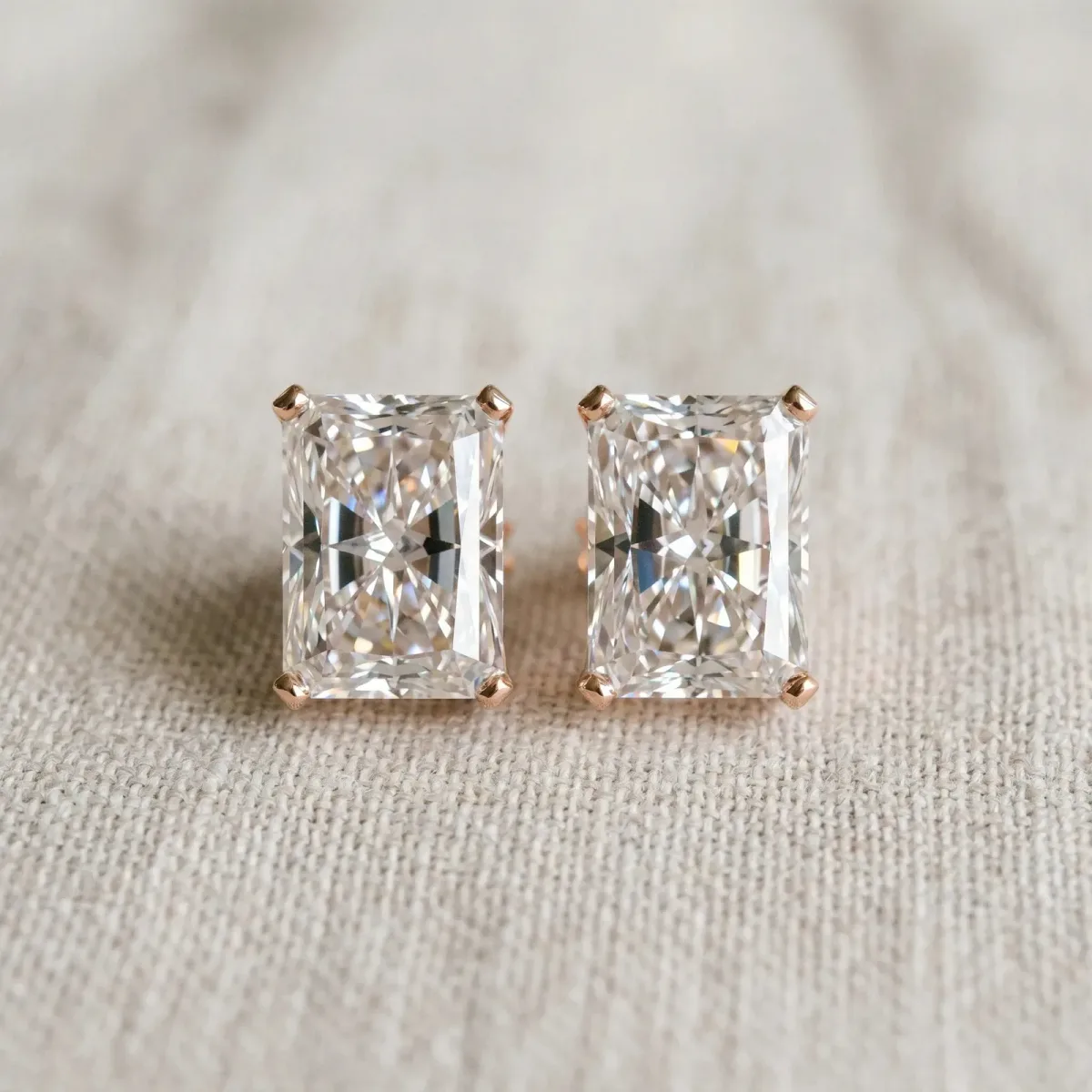 Radiant Cut Diamond Stud Earrings Rose gold