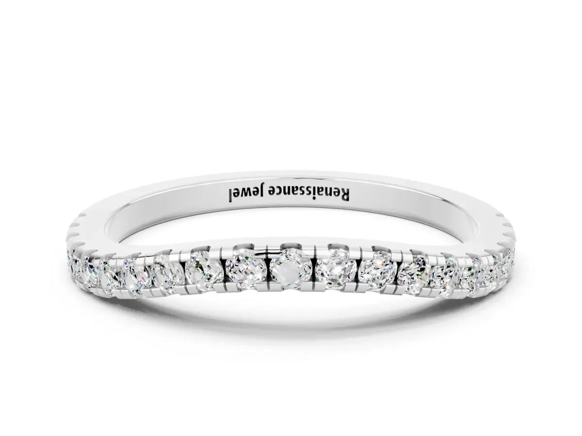 Round Moissanite Pavé Half Eternity Band with Shared Prong Setting Platinum