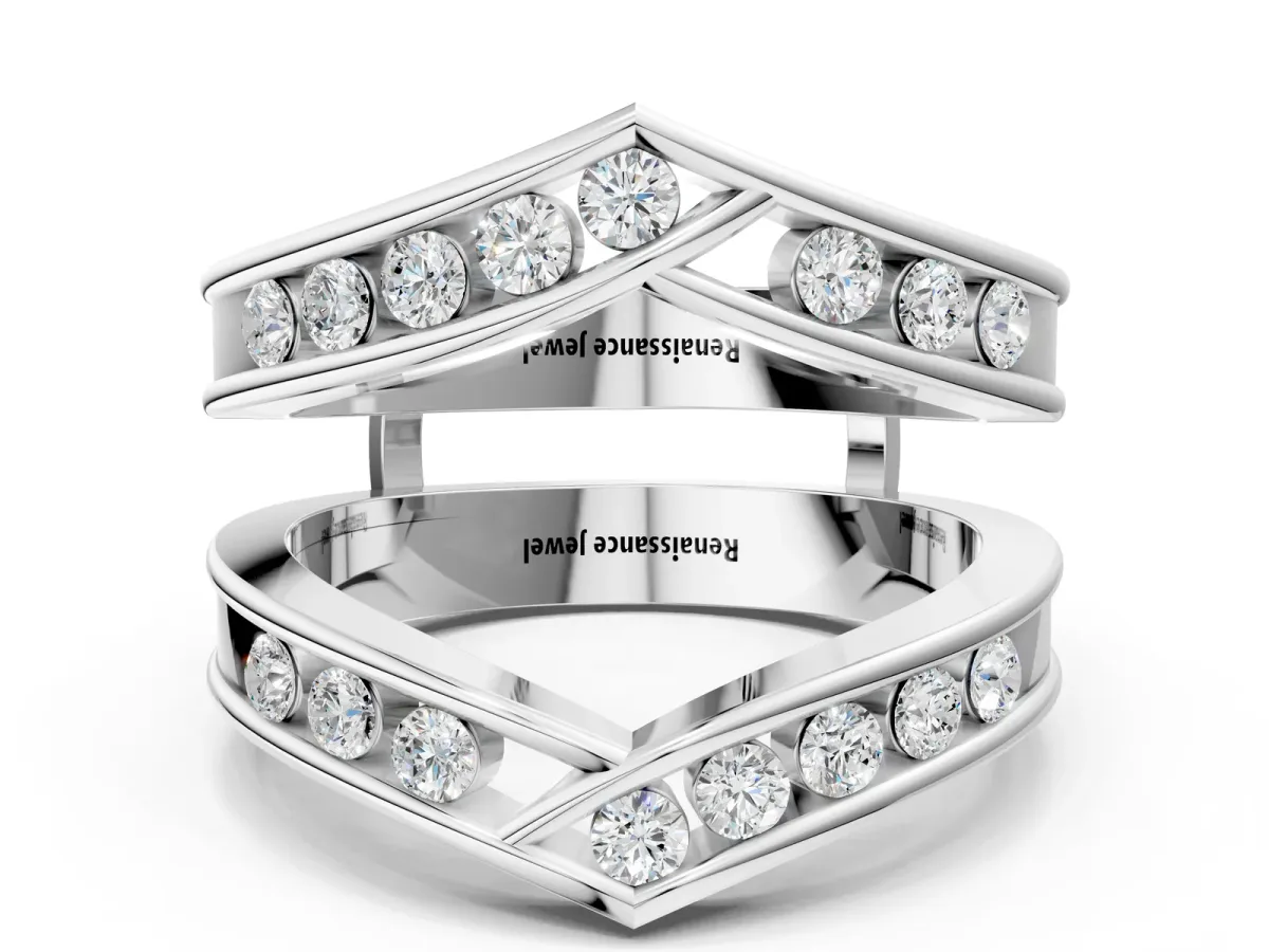 Round Diamond Channel-Set Chevron Band Silver