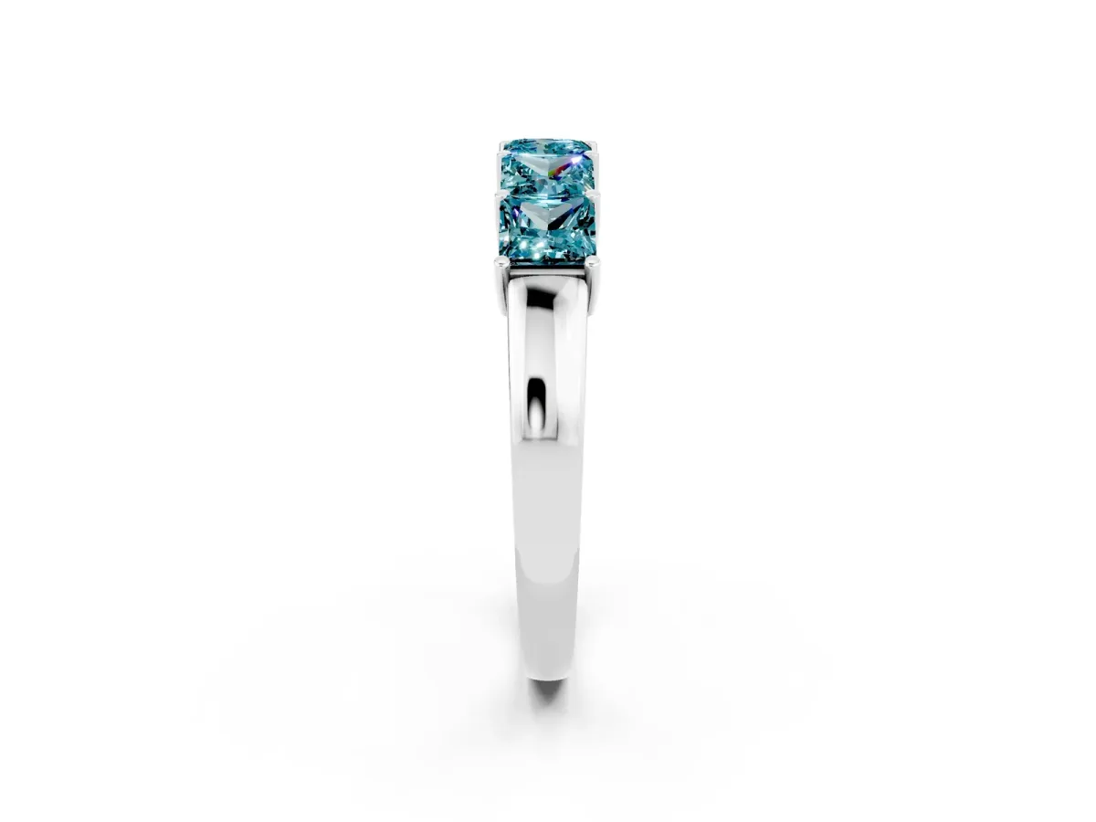 Princess Cut Five-Stone Blue Topaz Band with Prong Setting White gold