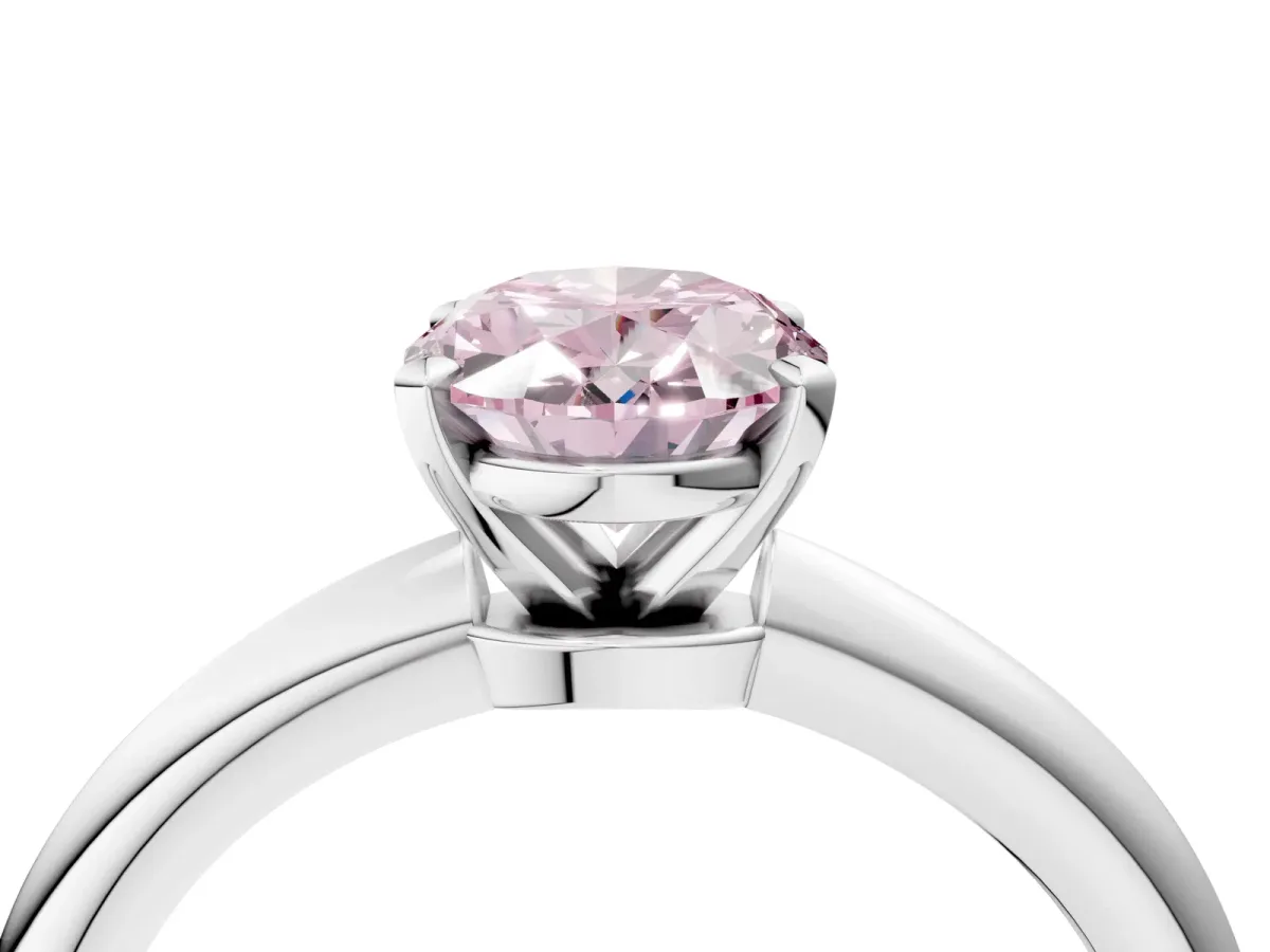 Fancy Pink Oval Cut Diamond Solitaire Ring with Six-Prong Setting and Classic Band Silver