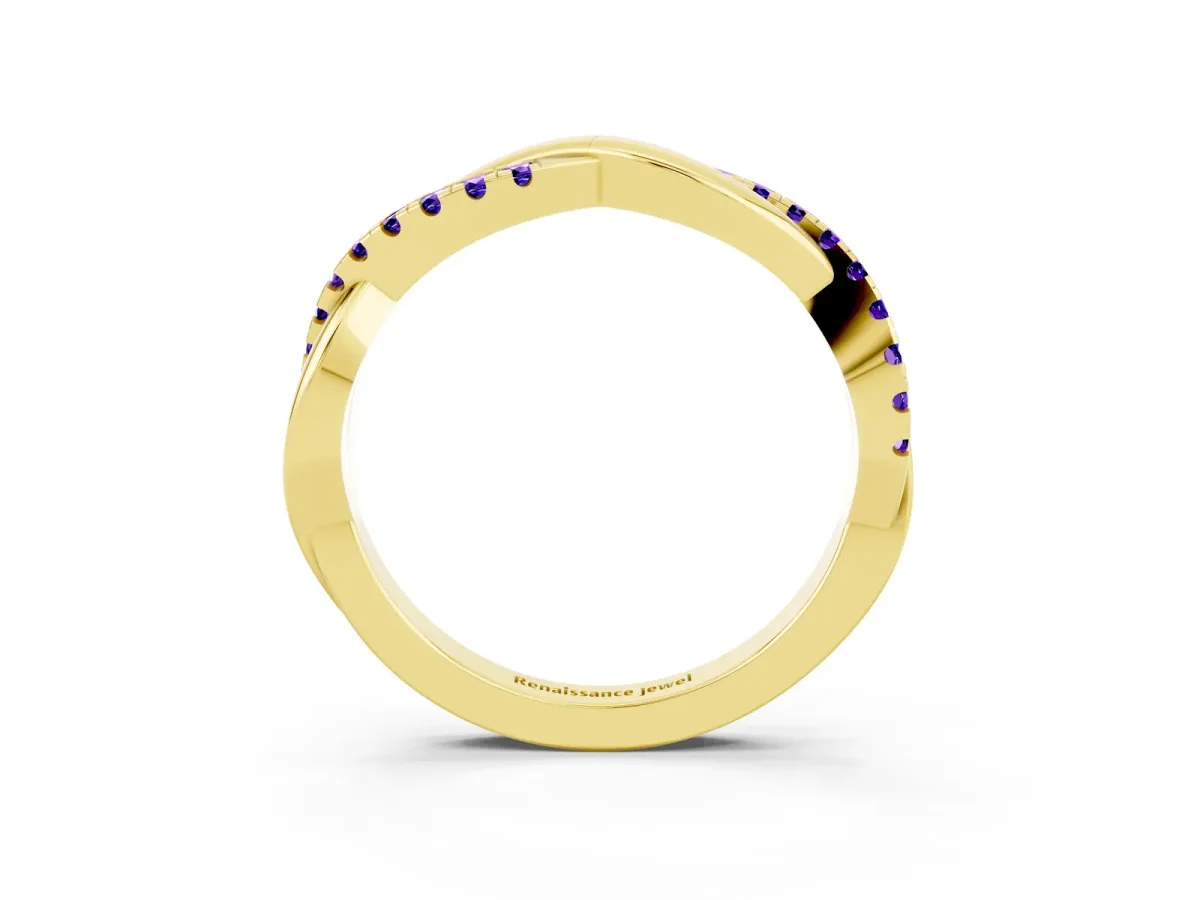 Round Tanzanite Twisted Infinity Band with Prong Setting Yellow gold