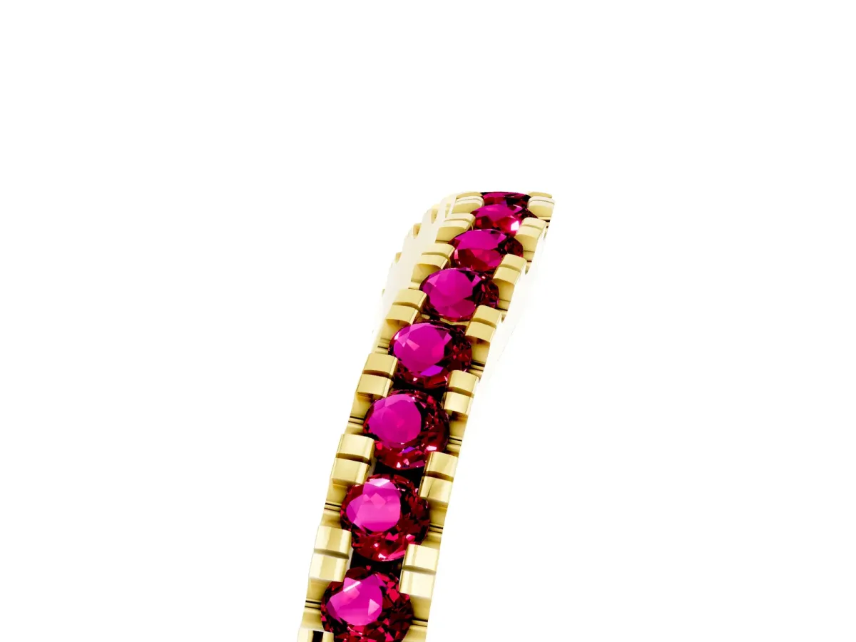 Round Garnet Pavé Curved Band with Shared Prong Setting Yellow gold