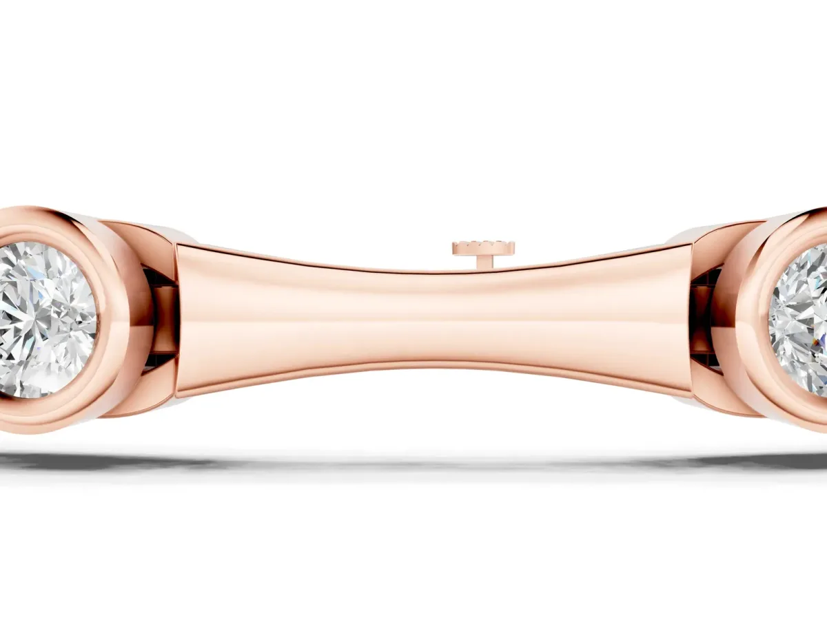 Bezel Set Round Diamond Bamboo Link Bracelet Rose gold