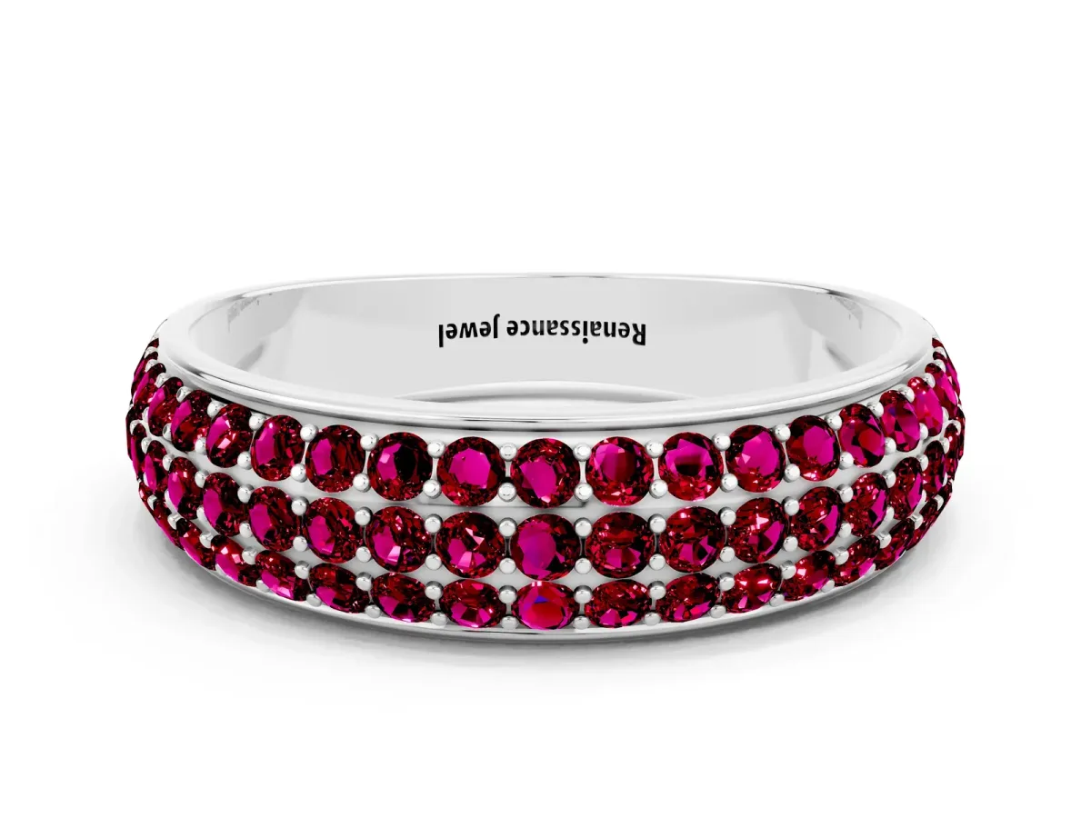 Three-Row Round Garnet Eternity Band with Shared Prong Setting Silver