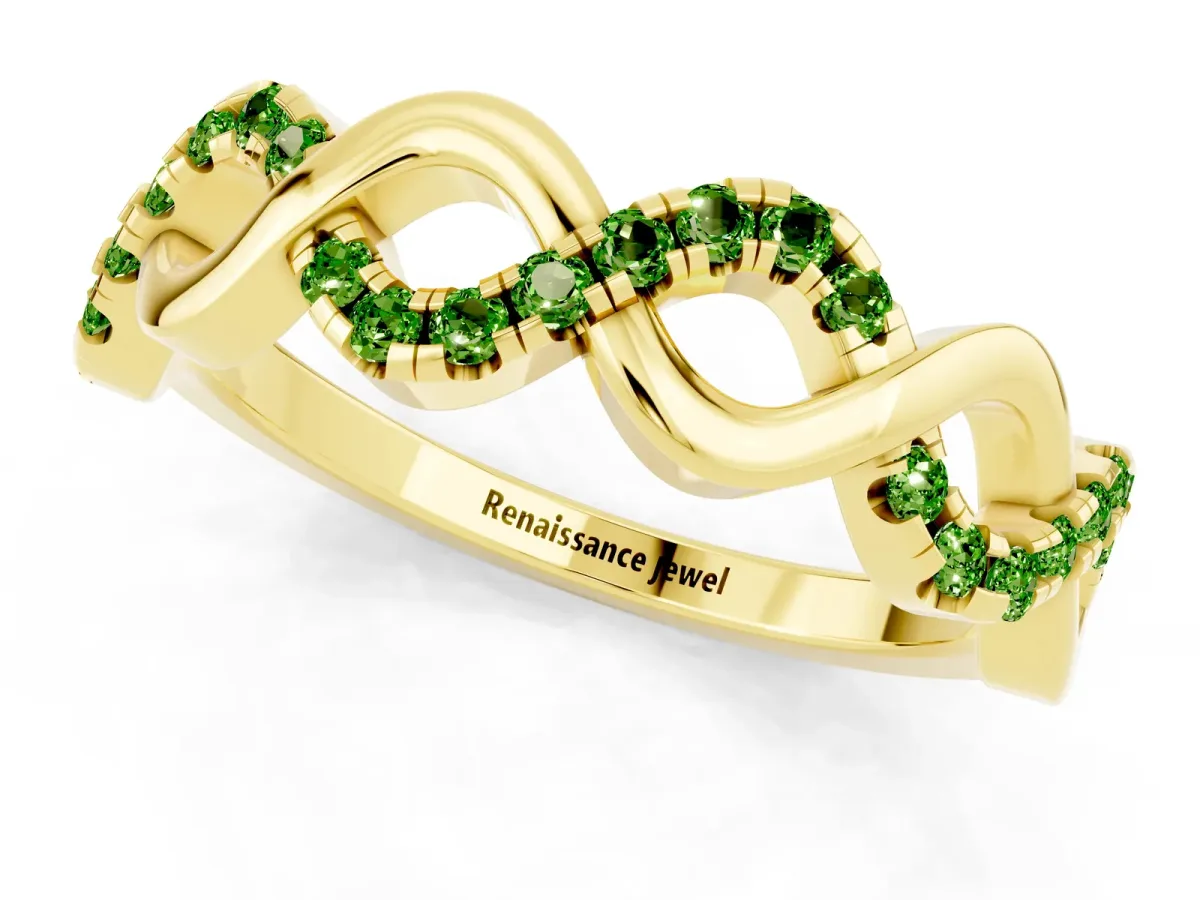 Twist Infinity Round Peridot Band with Pavé Setting Yellow gold