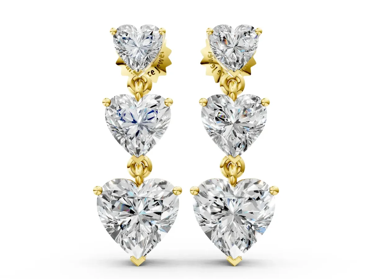Heart Diamond Triple Drop Earrings Yellow gold