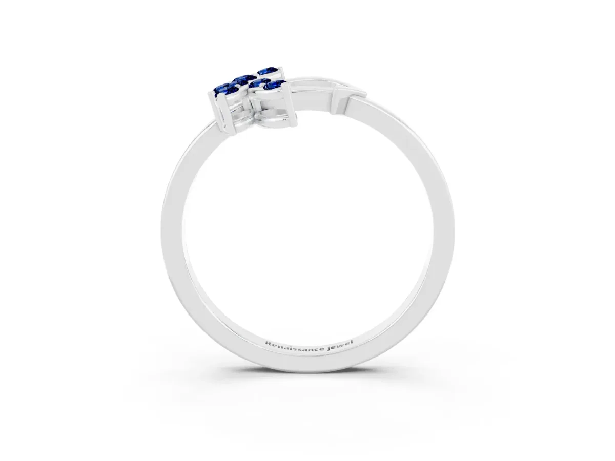 Marquise Blue Sapphire Cluster Bypass Ring with Prong Setting Silver