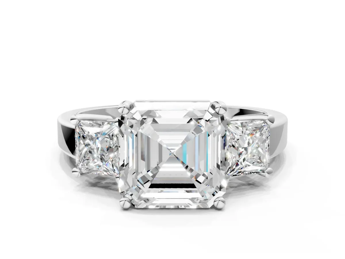 Three-Stone Asscher Cut Cut Solitaire Ring with Prong Setting Platinum