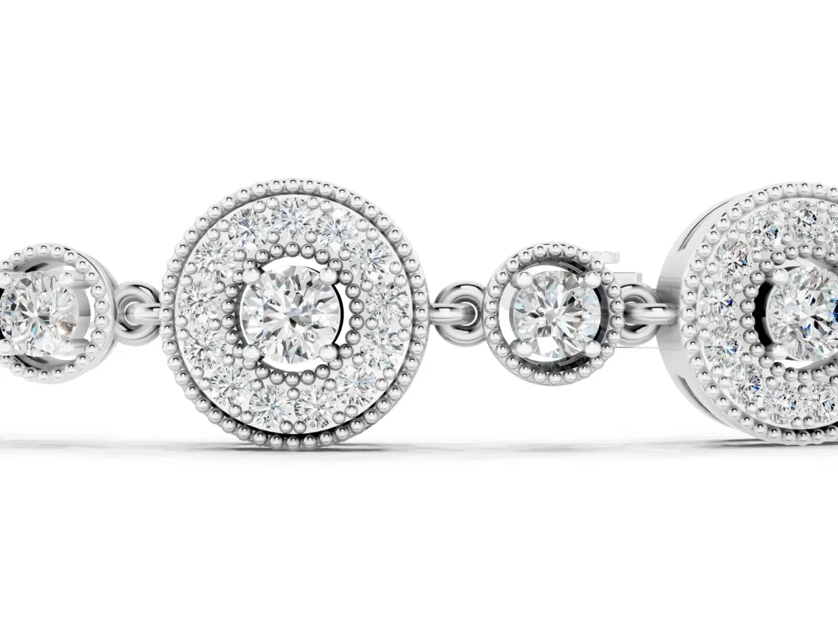 Round Halo Diamond Tennis Bracelet with Bezel Setting Silver