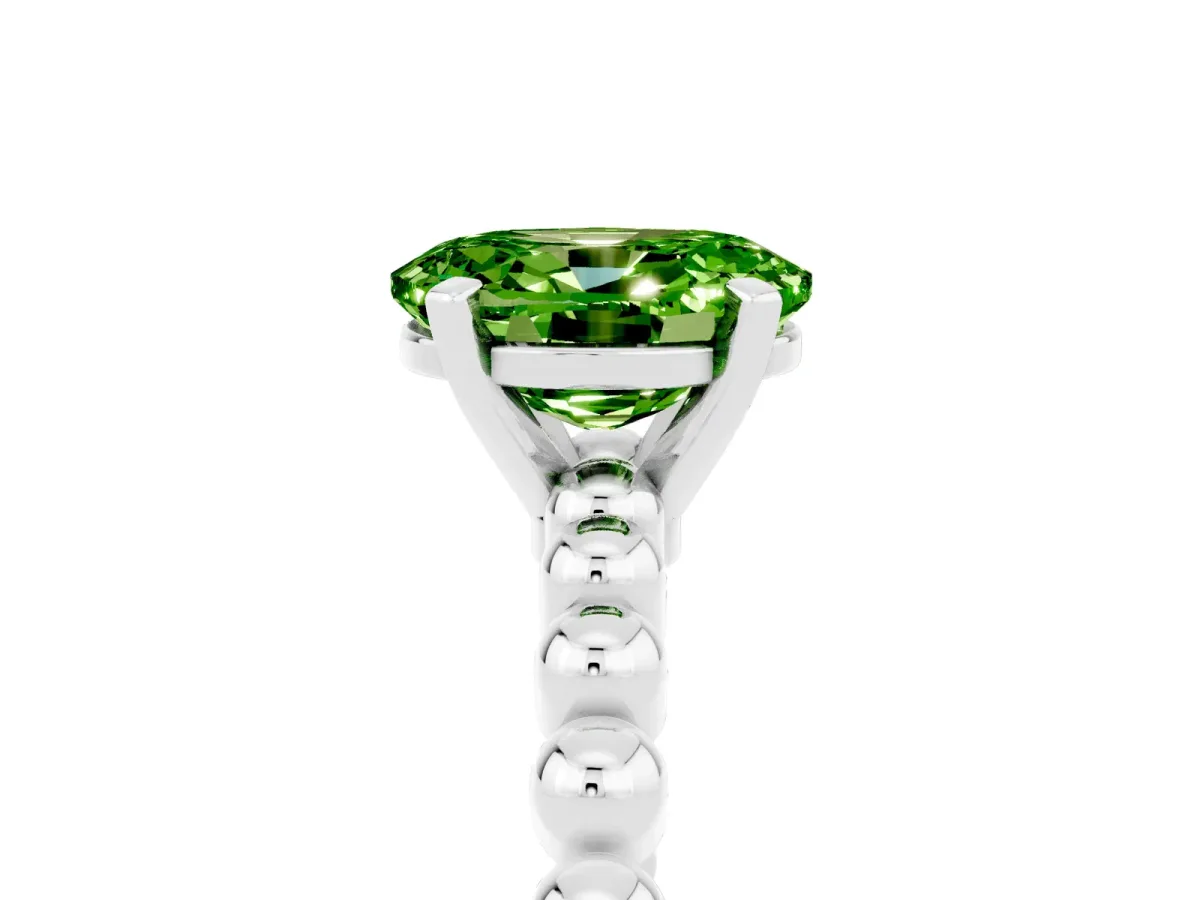 Oval Cut Peridot Solitaire Ring with Beaded Band and Prong Setting Platinum